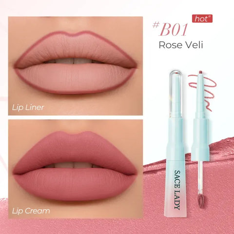 SACE LADY 2-in-1 Lip Cream Booster Lip Liner & Cream Soft Matte Blurred Finish