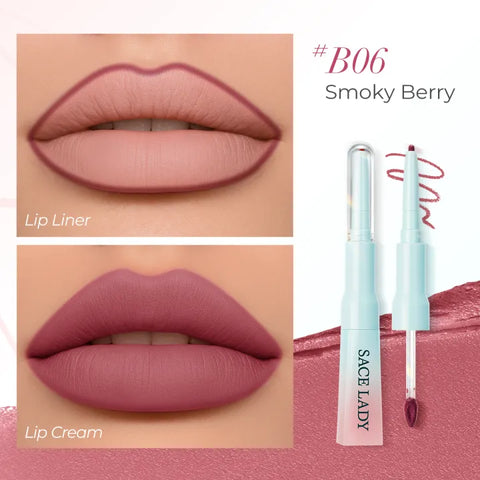 SACE LADY 2-in-1 Lip Cream Booster Lip Liner & Cream Soft Matte Blurred Finish