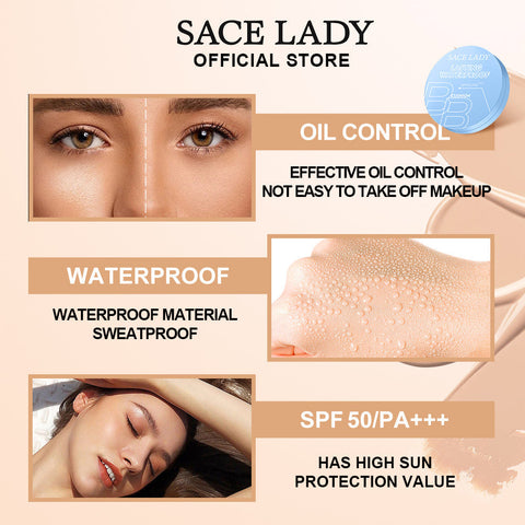 SACE LADY Lasting Waterproof BB Cushion SPF 50+ PA+++ Oil Control Natural Matte Finish Foundation