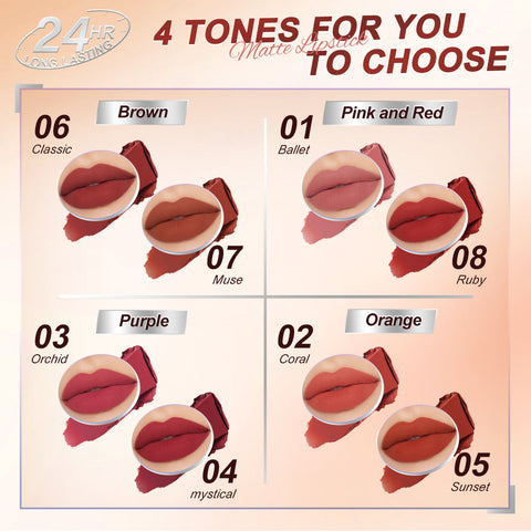 SACE LADY 24H Long-Lasting Matte Lipstick Waterproof High Pigment Non-Transfer Lip Makeup