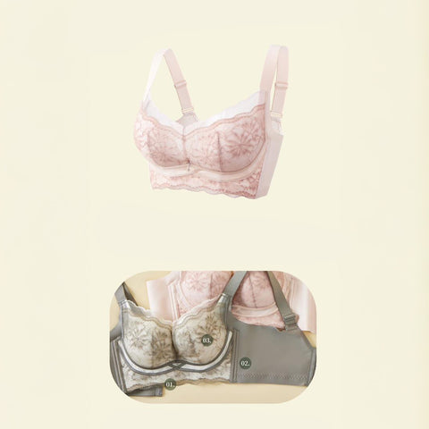 Fiora Women’s Full-Coverage Floral Lace Bra, High Side Support, Non-Wired, Modal Lining, Push-Up Lift, Wide Straps, Breathable Daily Comfort