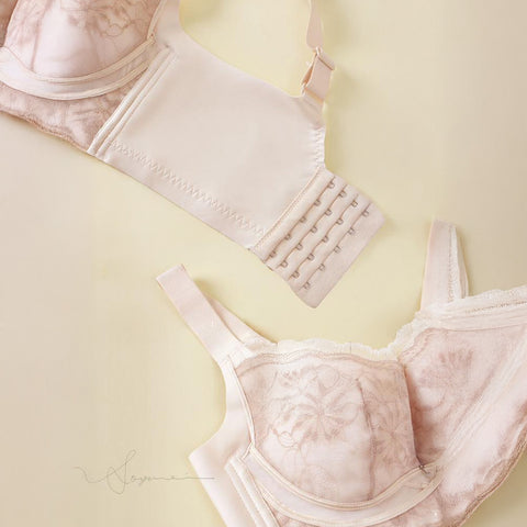 Fiora Women’s Full-Coverage Floral Lace Bra, High Side Support, Non-Wired, Modal Lining, Push-Up Lift, Wide Straps, Breathable Daily Comfort