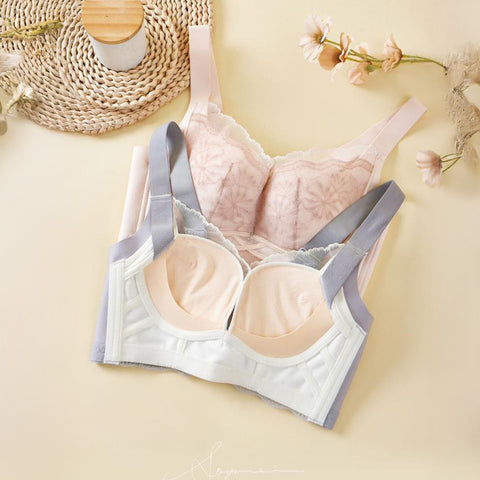 Fiora Women’s Full-Coverage Floral Lace Bra, High Side Support, Non-Wired, Modal Lining, Push-Up Lift, Wide Straps, Breathable Daily Comfort