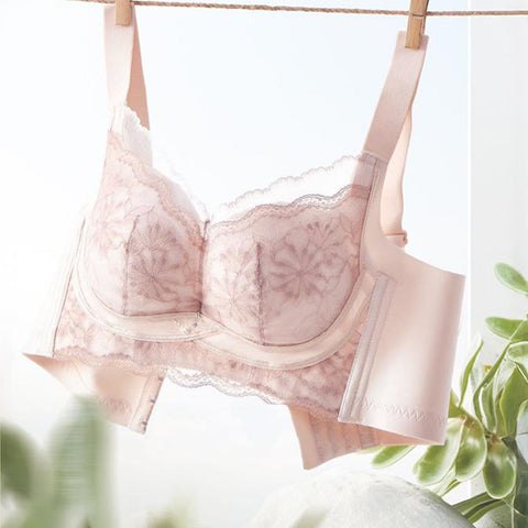 Fiora Women’s Full-Coverage Floral Lace Bra, High Side Support, Non-Wired, Modal Lining, Push-Up Lift, Wide Straps, Breathable Daily Comfort