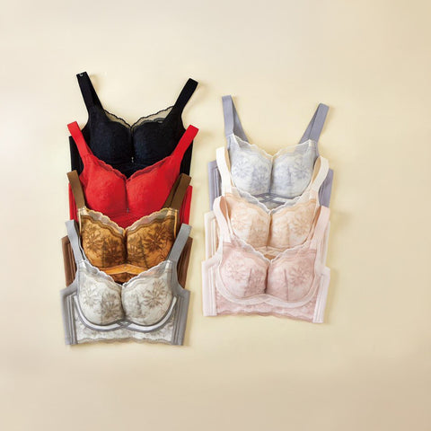 Fiora Women’s Full-Coverage Floral Lace Bra, High Side Support, Non-Wired, Modal Lining, Push-Up Lift, Wide Straps, Breathable Daily Comfort