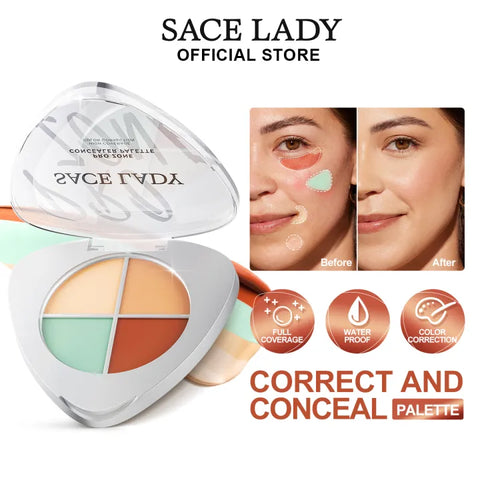 SACE LADY Pro Zone Concealer Palette – Waterproof, Full Coverage | 4-Color Correction
