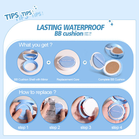 SACE LADY Lasting Waterproof BB Cushion SPF 50+ PA+++ Oil Control Natural Matte Finish Foundation