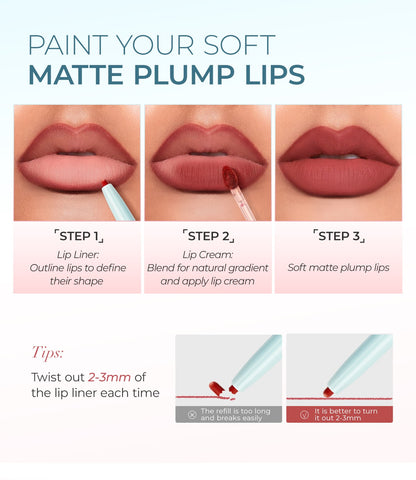 SACE LADY 2-in-1 Lip Cream Booster Lip Liner & Cream Soft Matte Blurred Finish